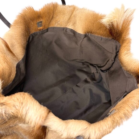 FENDI Vintage Gazelle Hair Fur Shoulder Tote Large Bag Beige Brown FF [106228] - Picture 12 of 14
